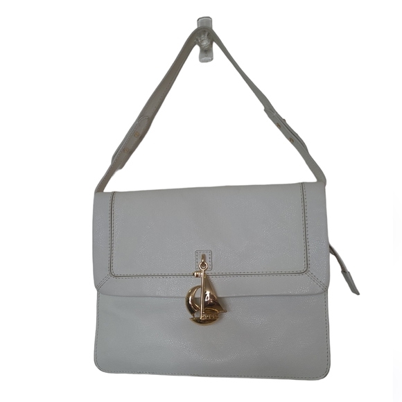 ⛵️Vintage Juicy Couture - White Leather Shoulder Bag w/ Gold Sail Boat Accent - Picture 1 of 17